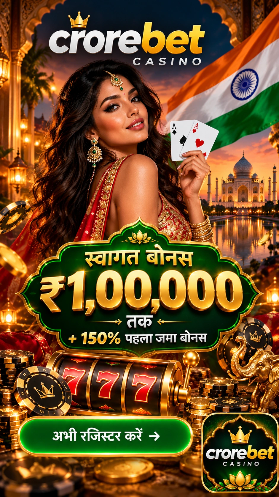 Crorebet Casino के एफिलिएट लैंडिंग पेज का पूर्वावलोकन